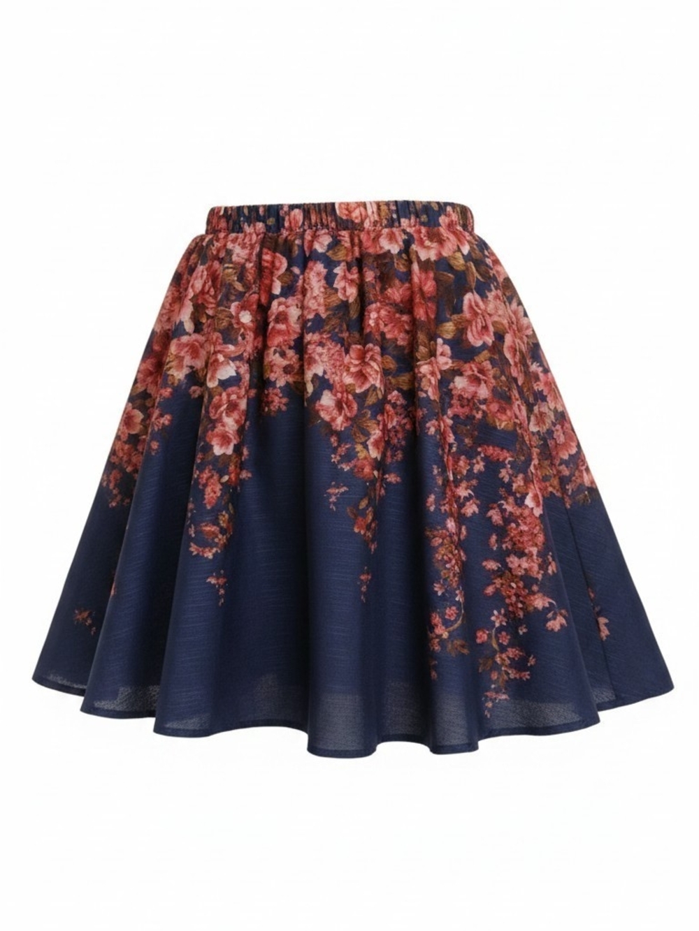 Umgee Navy Circle Skirt with Pink Floral Print NWT